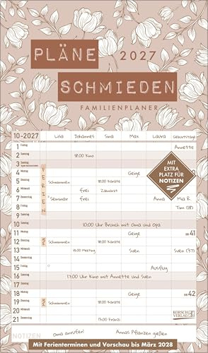 Premium Familienplaner Pläne schmieden 2027: Familienplaner mit 5 breiten Spalten. Edler Familienkalender mit Metallic Glanz und Folienprägung. Mit ... Vorschau bis März 2027. Format 27 x 46 cm.