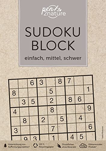 Sudoku-Block • einfach, mittel, schwer: pen2nature: 100 % Recyclingpapier • klimaneutrale Produktion • unterstützt Aufforstungsprojekte (pen2nature books)
