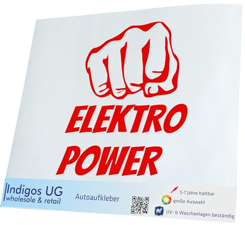 INDIGOS UG Auto Aufkleber Elektro Power Faust Schlag - 100x90mm rot - Selbstklebender Sticker für Auto, Fenster, Bus oder LKW - Tuning