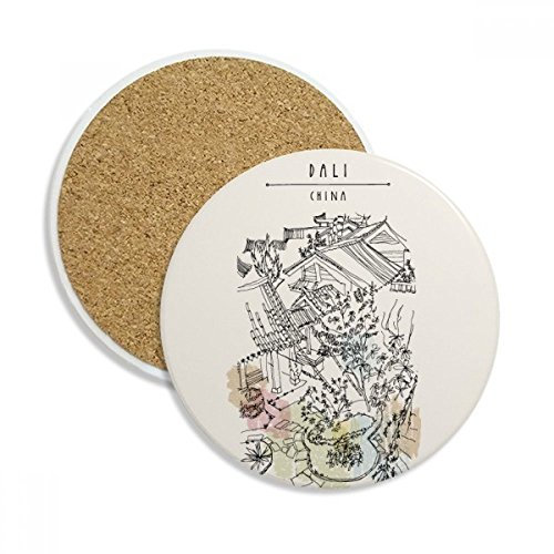 DIYthinker Dali Park Unter Beengt Häusern China Ceramic Coaster-Schalen-Becher-Halter Absorbent Stein für Getränke 2ST Geschenk Mehrfarbig