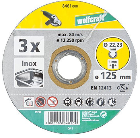Wolfcraft 8461000 discos de Corte Metal especifico para Acero INOX, en caja expositora Pack 3, grau, Norme