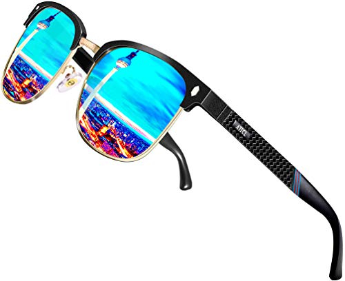 ATTCL Herren Polarisierte Sonnenbrille Al-Mg Ultra Light Metall Rahmen 8-188 Blue UV400 CAT 3 CE
