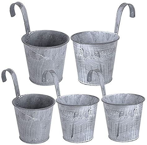 Koomuao - Lote de 5 macetas para colgar de metal con ganchos, estilo vinagre, maceta pequeña de hierro, para balcón, jardín, rejilla de decoración