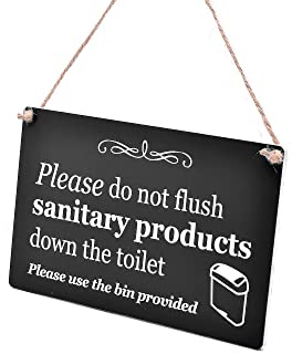 Stylish and Bold, Black and White, SANITARY BIN Sign Plaque Notice for Toilet, Bathroom, W.C
