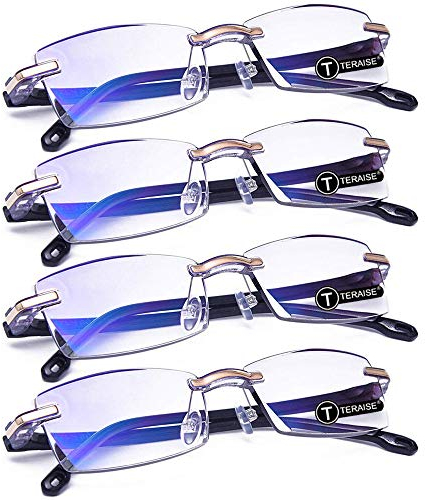 TERAISE 4pcs Lesebrille Mode Anti-Blaulicht Qualitätsleser Diamantschneiden Design Lesebrille Damen/Herren Anti-Ermüdung für Männer Computer- /Handy Brillen(3.5X)
