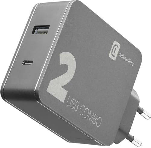 Cellularline ACHITUSB2PD42K Chargeur USB pour Prise Murale 2 x USB 2.0 Type A Femelle, USB-C? Femelle