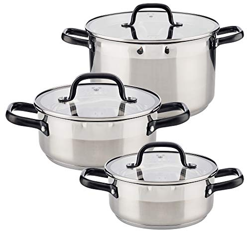 San Ignacio Set Vita 6 Piezas: 3 cacerolas con Tapa Ø20 Ø24 Ø28, Acero Inoxidable, inducción