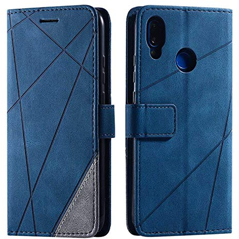 SONWO Hülle für Huawei P20 Lite, Premium Leder PU Handyhülle Flip Case Wallet Silikon Bumper Schutzhülle Klapphülle für Huawei P20 Lite, Blau