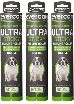 Evercare Pack of 3 All-Purpose Pet Mega Oversized Lint Roller Refills, 50 Sheets Each