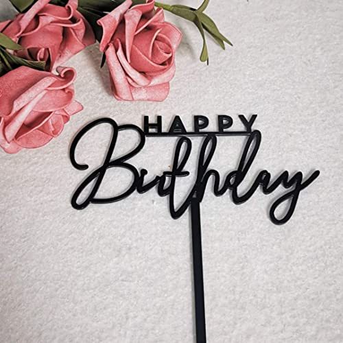 Happy Birthday Kuchendekoration, elegante Schrift, Kalligraphie, Dekoration, Acryl, Gold, Schwarz, Weiß