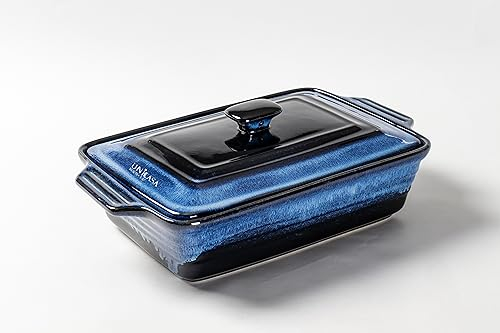 Keramik Auflaufform Mit Deckle, Backformen Rechteckig 39 x 24 x 9 cm, Pastetenform Steinzeug groß 3000 mL