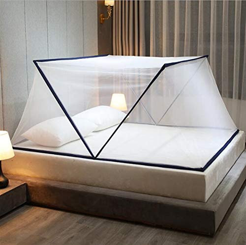 JUNMIN Mosquiteras domésticos Plegables Libres de instalación Redes Individuales Doble Estudiante Dormitorio 1.5/1.8m Cama Mosquitera Redes (Color : Blue, Size : 135x190x80cm)