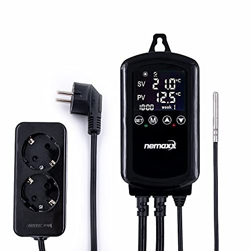 NEMAXX® NTP16 Digitaler, Programmierbar 230V Temperaturregler mit NTC – Temperatursensor Thermostat bis 3000W - 2X Steckdose für Kühlgeräte und Heizgeräten – programmierbar für die ganze Woche