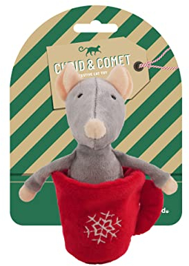 Rosewood 2 in 1 Interactive Cat Toy, Catnip Mouse with Crinkle Teacup Christmas Cat toy, 17 x 13 x 6cm