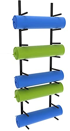 JLXJ Yogamatten Halter Wand-Organizer-Rack Aus Metall für Yogamatte/Schaumstoffrolle/Gymnastikmatte, 9-stufiger Mehrzweck Badetuchhalter für Fitnesskurse Oder Home Gym (Color : Black)