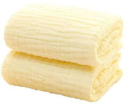 YeBon Baby-Musselin-Badetücher, superweiches Baumwoll-Badetuch, 6 Schichten, Wickeldecke für Neugeborene, 104 x 104 cm, Baby-Wunschliste als Dusche (gelb), 2 Stück