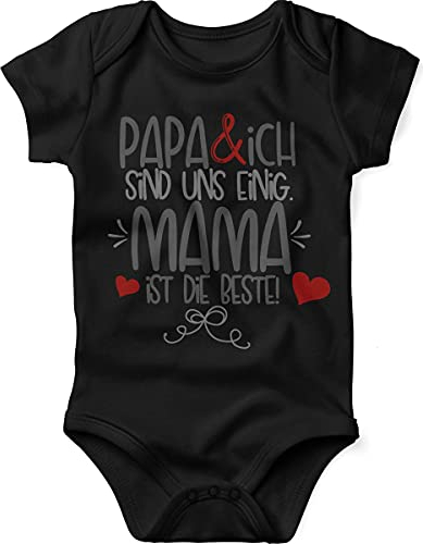 miKalino Babybody mit Spruch für Jungen Mädchen Unisex kurzarm Papa & ich sind uns einig Mama ist die Beste | handbedruckt in Deutschland, Farbe:schwarz, Grösse:56