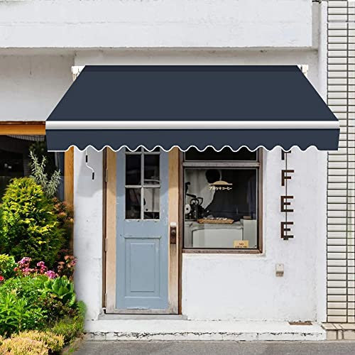 Green Bay Retractable Manual Awning, blue Garden Sun Shade Canopy Gazebo DIY Patio Awning for Courtyard, Balcony, Restaurant 3 x 2.5m