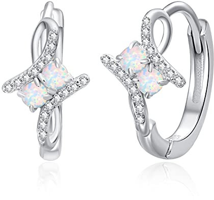 TANGPOET Opal Ohrringe Silber 925 Creolen für Frauen Ohrringe Sleeper Creolen Kreis Schmuck Geschenke (Opal Ohrringe)