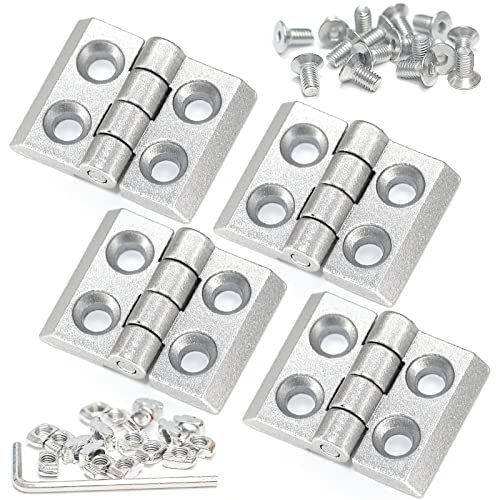 Scharnier-Sets aus Zinklegierung, Türrahmen-Scharniere für 2020 Aluminium-Extrusionsprofil-Schlitz 6 mm, mit T-Muttern und Sechskantschrauben (4 Stück)