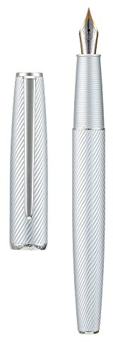 Upgrade Hongdian A3 Silver Aluminum Fountain Pen Long Blade Fine Nib, Luxury Design Smooth Writing Pen Metal Case Set