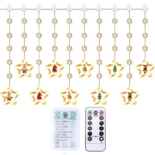 LED Lichtervorhang Warmweiße, 50 LED 3m Schneeflocken Lichterketten Batteriebetrieben Weihnachtesbeleuchtung 8 Modi mit Fernbedienung Weihnachtsdekoration für Balkon, Fenster, Hochzeit, Weihnachten