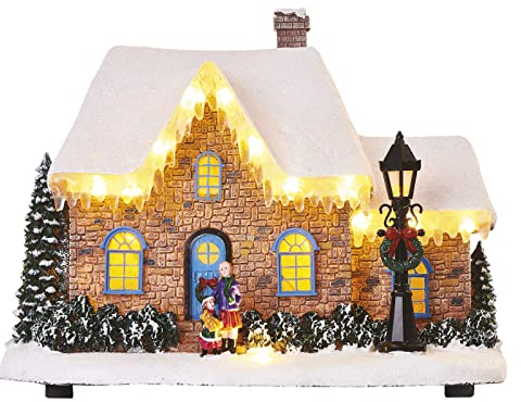 EMOS Leuchtendes Steinhaus mit Strassenlaterne, LED-Weihnachtsbeleuchtung zweistöckiges Haus, warmweiß, für den Innenbereich IP20, batteriebetrieben (3x AA), Weihnachtsdekoration, 20,5x27cm