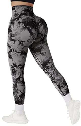 RXRXCOCO High Waist Sport Leggings Damen Lang Blickdicht Push Up Sporthose Scrunch Booty Gym Laufhose #1 Tie Dye（M）