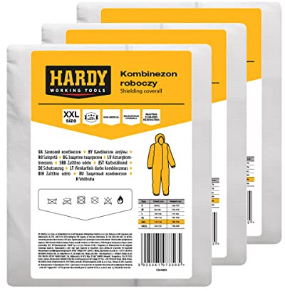 HARDY Combinaison de Peinture Jetable en Matériau Microporeux Catégorie III Vêtements de Protection pour la Santé et la Sécurité Les Travaux de Réparation et de Construction 3 Pièces Taille XXL