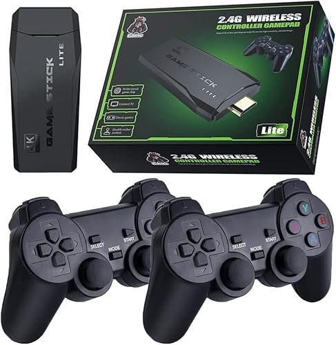 Consola de Videojuegos Retro HDMI con Tarjeta Incorporada de 32 GB Más de 10000 Juegos, Consola de Juegos Super Wireless USB Plug and Play TV Stick con 2 Gamepads Compatible con Salida 4K HD