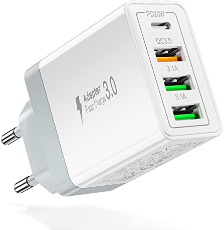 Cargador USB c,Cargador rápido acezeek de 35w,Fuente de alimentación USB C de 4 Puertos (pd20w/qc3.0/3.1a*2),Compatible con iPhone/LG/Huawei/Blackberry/Samsung/iPad Pro etc.(Blanco)