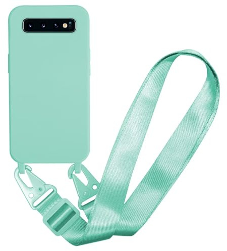 MBSLFY Handyhülle kompatibel mit Samsung Galaxy S10 Hülle mit Band, Silikon Necklace Handyhülle mit Abnehmbar Kordel Umhängen Stossfest Handy Schutzhülle für Samsung Galaxy S10, Minz grün
