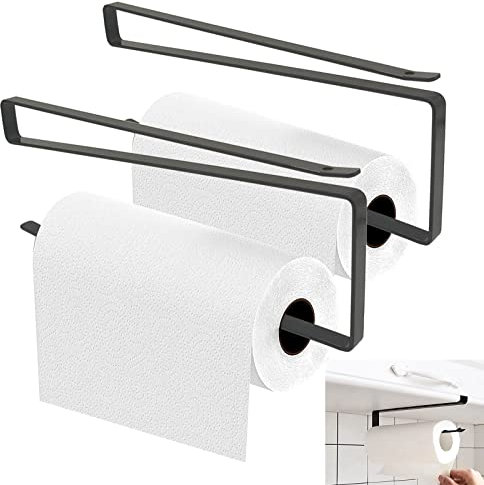 2 Stück Küchenrollenhalter Ohne Bohren, Flexibel Küchenrollenhalter Schwarz, Papierrollenhalter, Kitchen Gadgets Platzsparend, Rollenhalter Küche, Stabile Rollenhalter für Zewa Küchenrollen