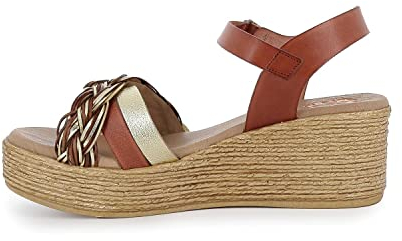 PORRONET - Sandalia con pala con tiras en piel y textil en color cuero platino Irene talla 41