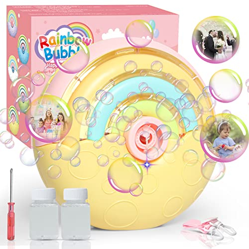 Panacare Automatische Seifenblasenmaschine, Tragbares Regenbogen Blasenmaschine für Kinder 1500+ Seifenblasen/Min mit Seifenblasenlösung*2, Seifenblasenspielzeug Kinder für Party/Hochzeit (Yellow)
