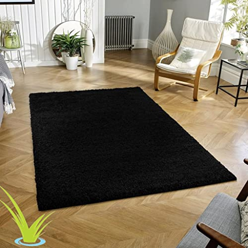 Wadan 160x230cm Black Shaggy Rugs Living Room |5mm Thick Pile | Extra Large Small Medium | Rectangular Size | Soft Touch | Living Room Area Rugs | Non Shedding