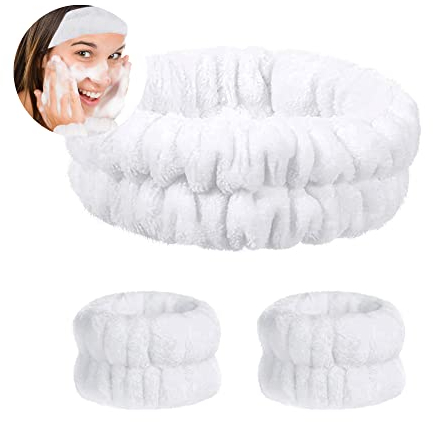 3 Stück Spa Gesicht Stirnband Handgelenk Waschbänder Set, Saugfähiges Makeup Haarband Gesicht Wasch Armbänder, Elastisches Abschmink Haarband Handgelenk zum Waschen des Gesichts (weiß)