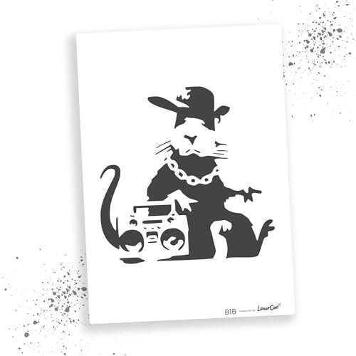 LaserCad Schablonen BANKSY Streetart (B016, Gangsta Rat, DIN A3) Stencil für Graffiti, Airbrush, Kunst, Deko, zum Malen