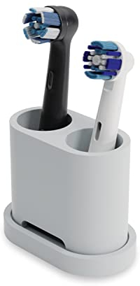 Qikfresh - 2er Aufsteckbürsten Halter und Zahnbürstenhalter | für Zahnbürstenköpfe von Oral B, iO, Philips Sonicare, Waterpik, Fairywill | Aus lebensmittelechtem Silikon (Grau)