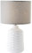 Lightbox weiße Keramik Tischlampe mit grauem Stoff-Schirm - dekorative Tischleuchte mit Schnurzwischenschalter - 42 cm Höhe & 25 cm Durchmesser - E14 Fassung max. 40 W - aus Keramik/Metall/Textil