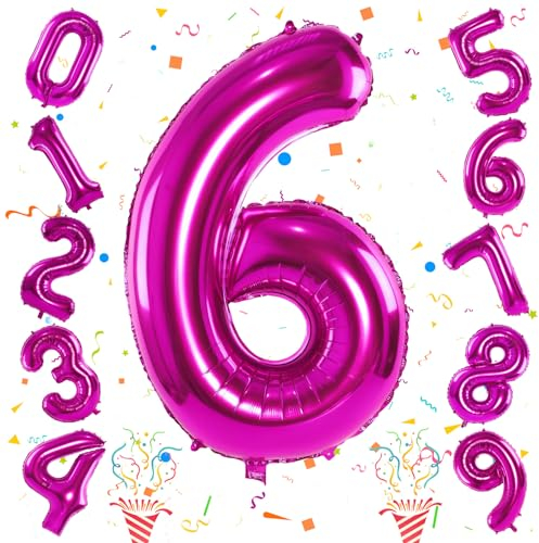Perl Rosa Zahl Luftballon 6, Folienballon Riesen 0–9 Set, 40 Zoll Pink Krone 6 Zahlen Ballon für Mädchen Kinder 6. Geburtstag Party Deko Frau 60 Jubiläum Party Dekoration, Fliegt mit Helium