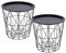 Carousel Home Set of 2 Black Geometric Wire Storage Side Tables - Basket Storage, Coffee End Tables with Tray Tops - Pedestal Bedside Tables