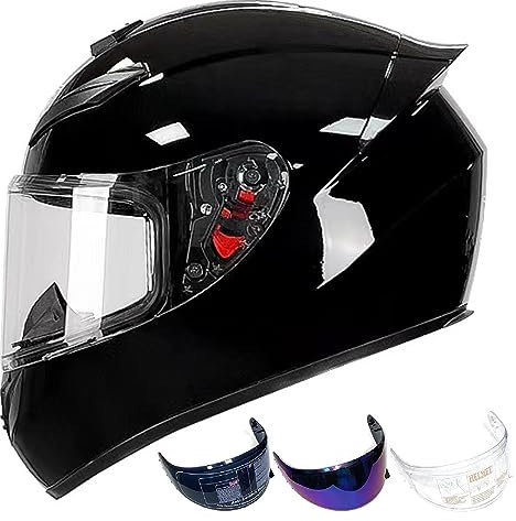 DXDRT Full Face Helmet ATV Helmet Adult Street Bike Helmet Lightweight Compatible Clear&Tinted Visors Motorcycle Helmet DOT/ECE Model Approved Racing Motocross Helmets ,Glossy Black,L