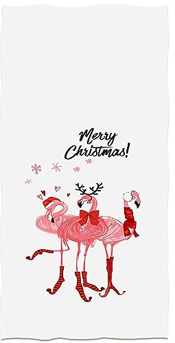 SLHETS Weihnachtliche rosa Flamingos mit weißem Hintergrund, Handtuch, 13,6 x 29 cm, Badetücher, weiche Küchentücher für den täglichen Gebrauch im Haushalt | Heimdekoration | Handgepäck Hotel
