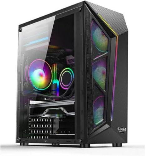 MACHPOWER Accesorios PC y Portátiles Marca Modelo Case Gaming 1 LED RGB + 4 Fan ARGB, 2 USB, Glass Panel