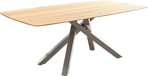 DELIFE Esszimmertisch Edge Boot Eiche Natur 200x100x2,5-3 Kreuzgestell Rechteck Edelstahl Schweizer Kante Esstisch