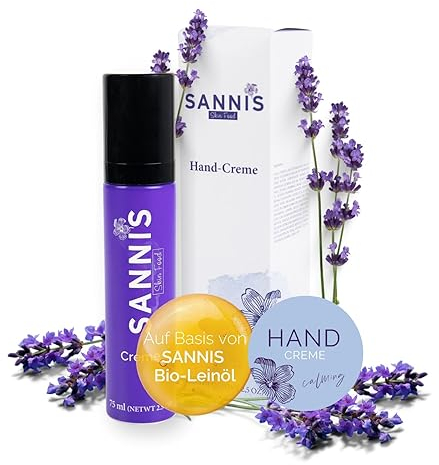 SANNIS Handcreme auf Basis von Bio-Leinöl 75ml I von der Natur inspirierte Hand Creme mit Omega 3 & Antioxidantien I regenerierende & rückfettende Handpflege für trockene & rissige Hände