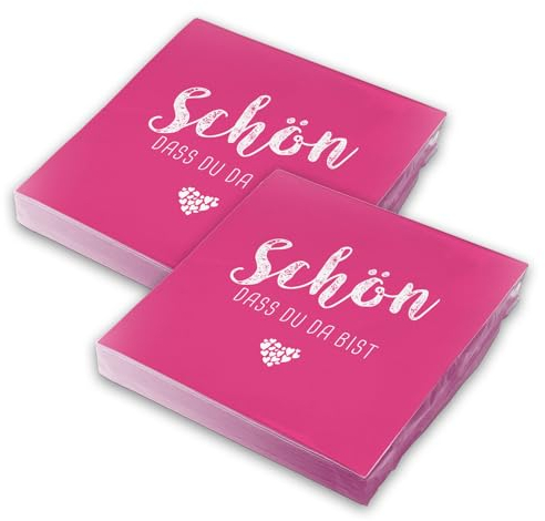 itenga Servietten Schön dass du da bist 30 x 30cm 3-lagig 40 Stück für Kommunion Konfirmation Hochzeit Taufe und andere Feiern (fuchsia pink (Pantone 226 U))