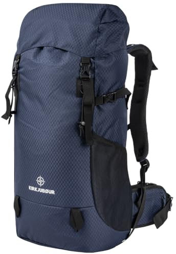 Kirkjubøur® Premium Outdoor Trekking Rucksack mit 30 L und 35 L, gepolsterter Wanderrucksack, flexibles Fassungsvermögen und wasserabweisendes Außenmaterial (Navy, 30 L)
