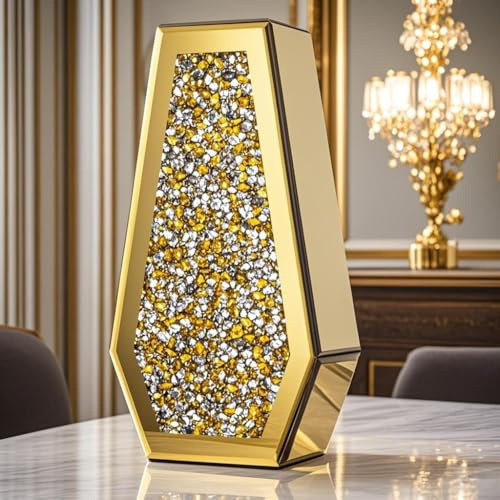 SHYFOY Grand Vase à Fleurs dorées en Verre écrasé pour centres de Table, vases de Sol Luxueux en Strass, décoration d'intérieur pour Salon, Salle à Manger, Table Basse, ne Peut Pas contenir l'eau